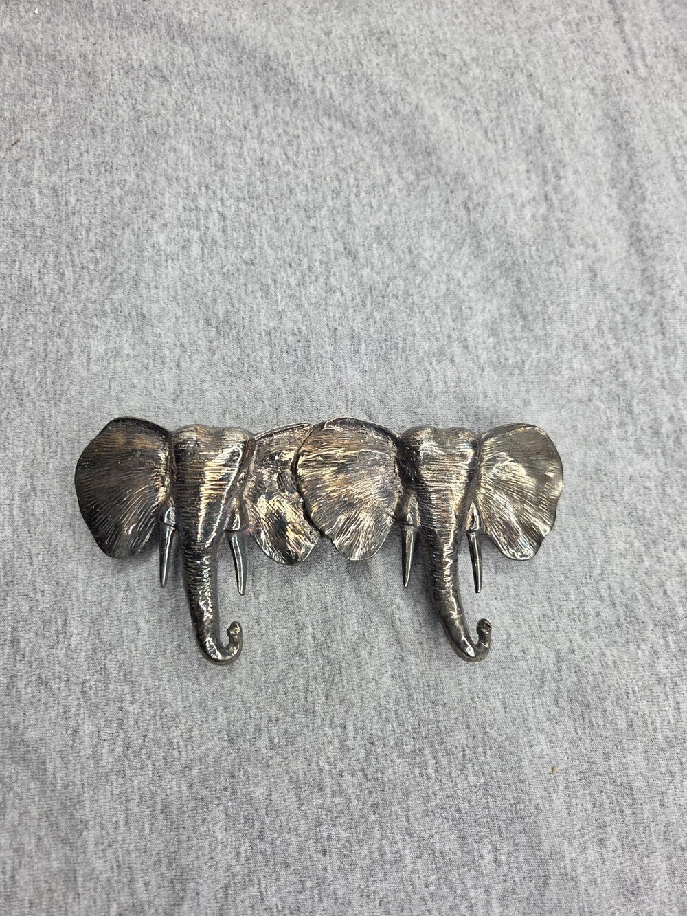 Vintage Double Elephant Belt Buckle Silver Tone Large Figural Accessories Intl